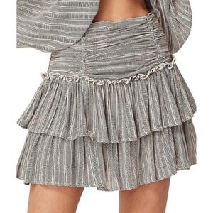 Auguste Tiered Mini Skirt Smocked Waist Ruffle Trim Casual Cute‎ size 2